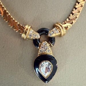 Vintage Radiance Enamel Necklace 16" Enamel and Crystal Choker